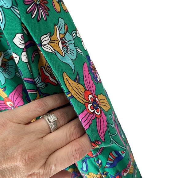 Boden Smocked Neck Jersey Midi Dress Highland Green Floral size 8 No Belt - Picture 12 of 13